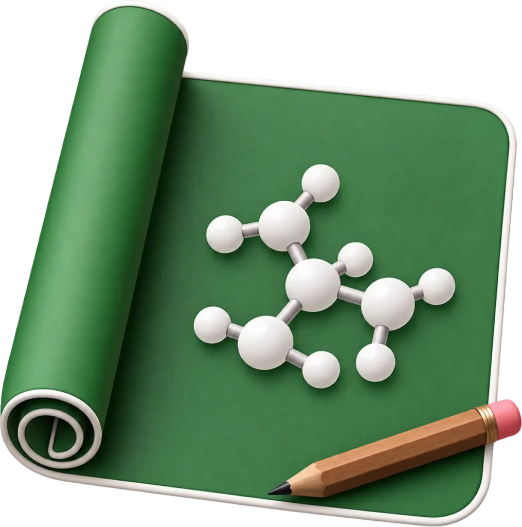 Molecule diagram sketched on green paper with a pencil