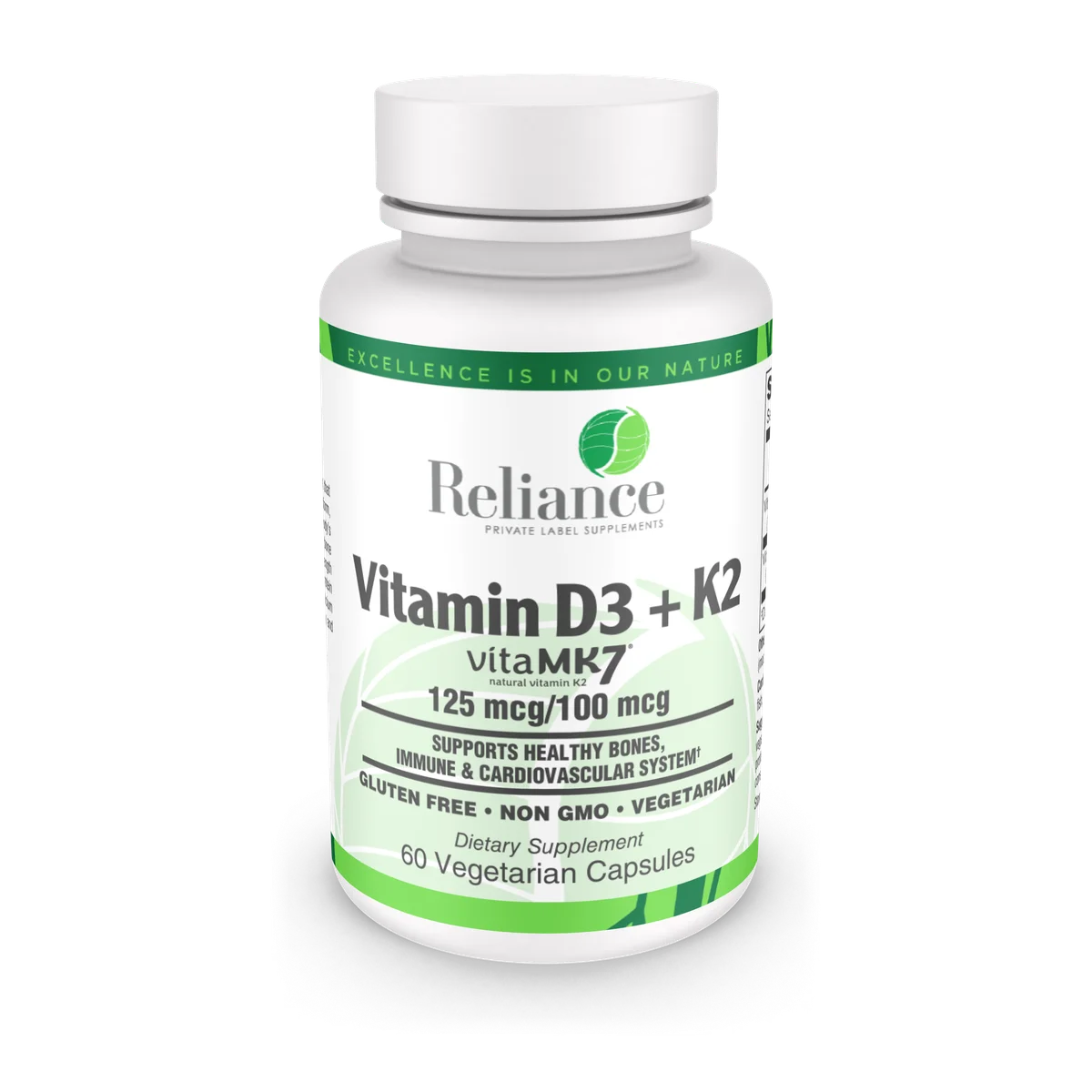 Vitamin D3 + K2, 125 mcg/100 mcg